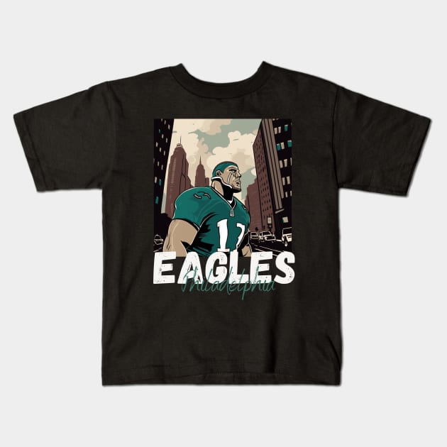 Philadelphia eagles football player graphic design cartoon style beautiful artwork Kids T-Shirt by Nasromaystro